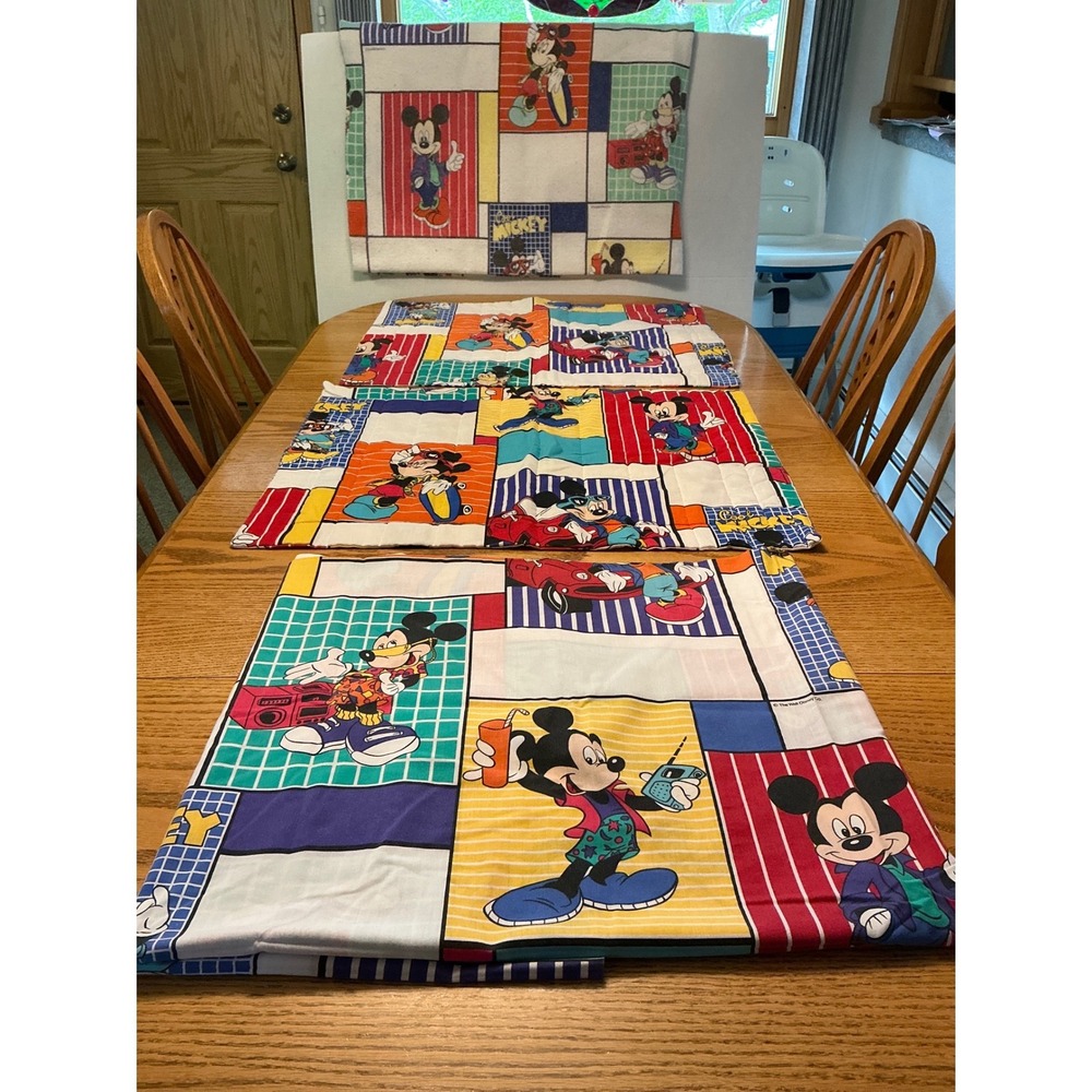 Vintage 90 Disney Cool Mickey Mouse Bedding Retro Flat Sheet Pillowcases blanket